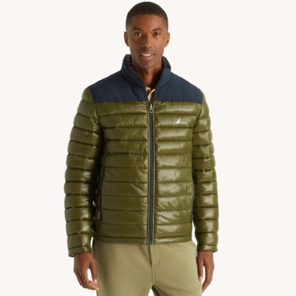 Nautica Men's Wind Water Resistant Reversible Quilted Puffer